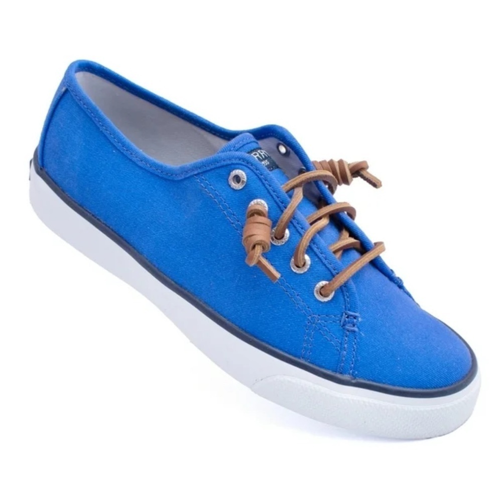 Sperry Royal Blue Canvas Shoes with Tan Laces boat seacoast seacycled slip in